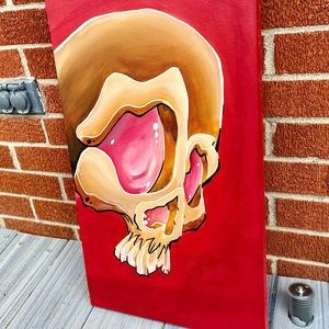 3D Skull Acrylic Painting on 12x24 Canvas